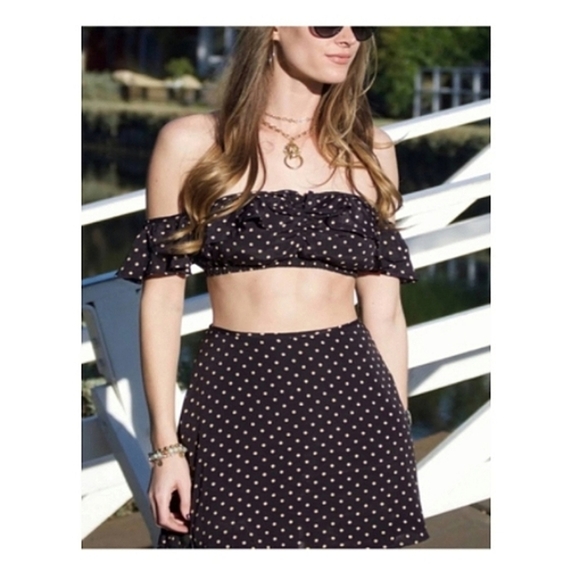 FOR LOVE & LEMONS Polka Dot Ruffle Bandeau Crop Top Size Large - Picture 3 of 9